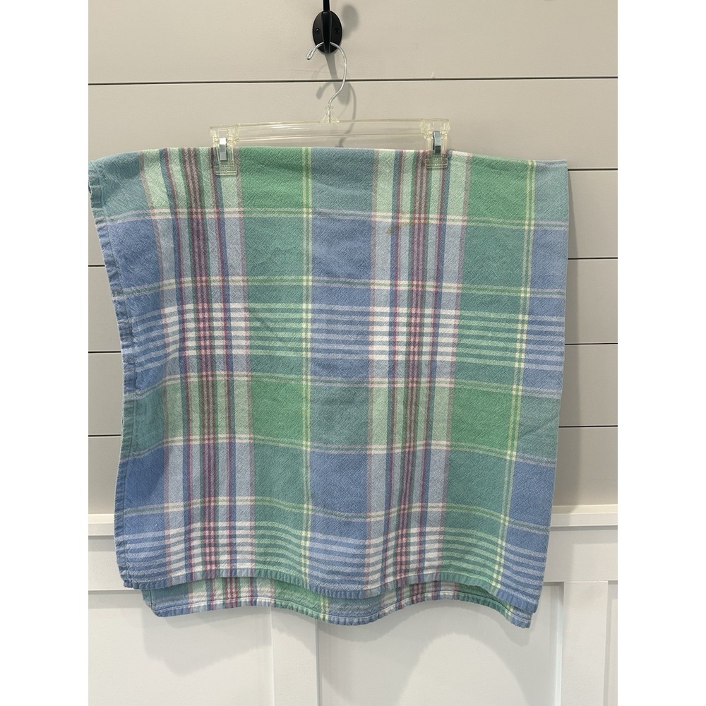 Vtg Sturdy Woven Cotton Tablecloth Pastel Colors Plaid Pattern 46" X 46" Square